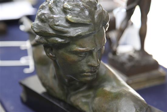 Alexandre Kelety (1918-1940). A bronze bust of Mermoz The Aviator, length 15in. height 8in., with black marble plinth